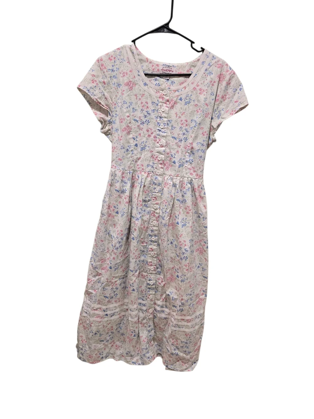 Lanz Of Salzburg Floral Short Sleeve Cotton Nightgown With Tie Waist - Picture 2 of 7